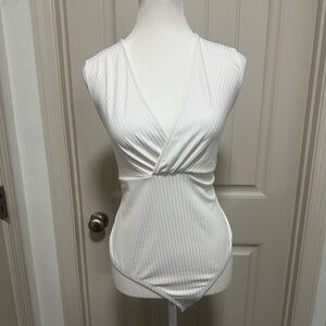 H&M White Ribbed Sleeveless Bodysuit